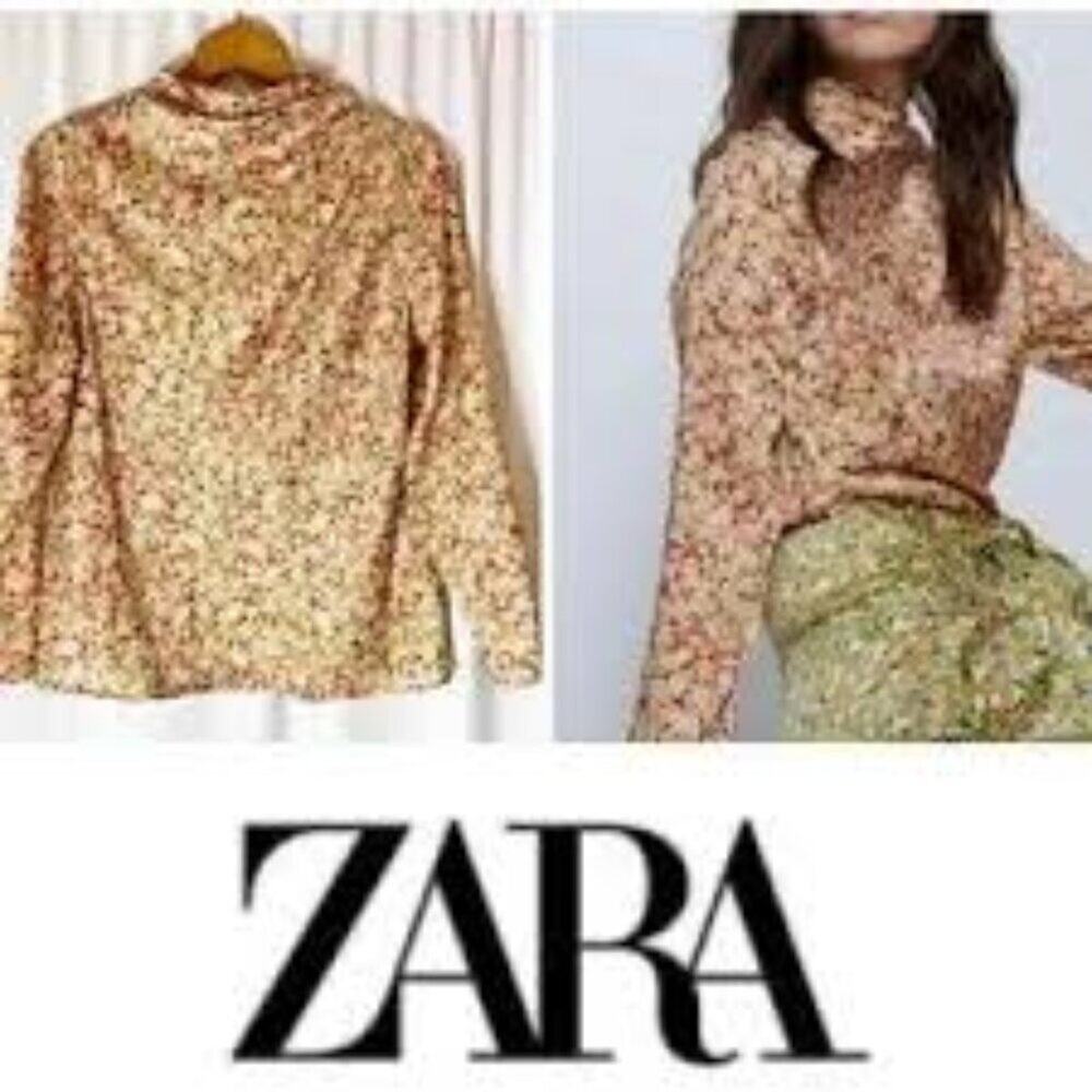 ZARA FLORAL COWL NECK LONG SLEEVE WOMEN BLOGGER FAVORITE XS BRAND NEW